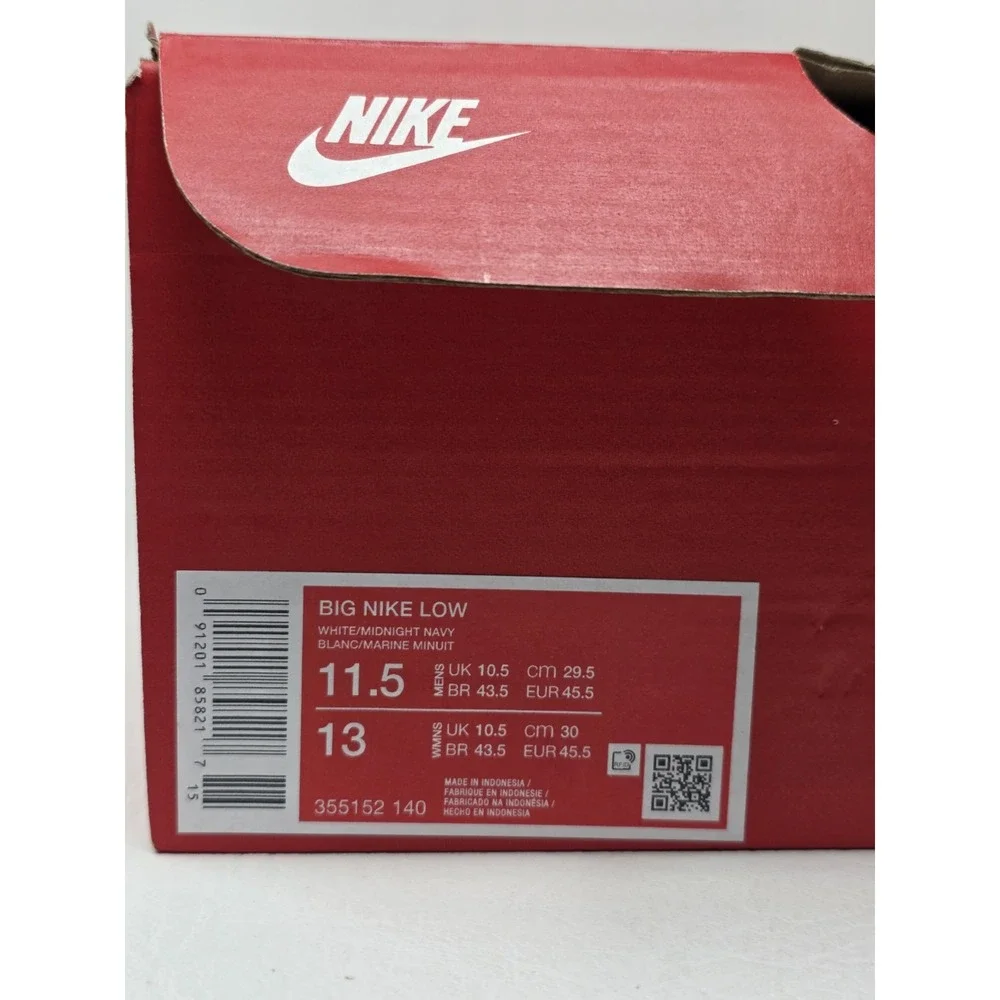 Nike Big Nike Low Size 11.5 Mens White Midnight Navy Basketball 355152-140 New